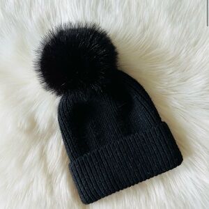 Anthropologie Norla Canada alpaca wool blend Pom Pom knit hat beanie black